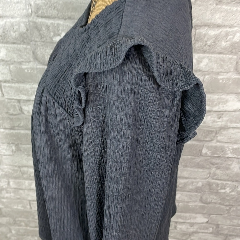 Loft Slate Blue Smocked Ruffle Top - Picture 2 of 6